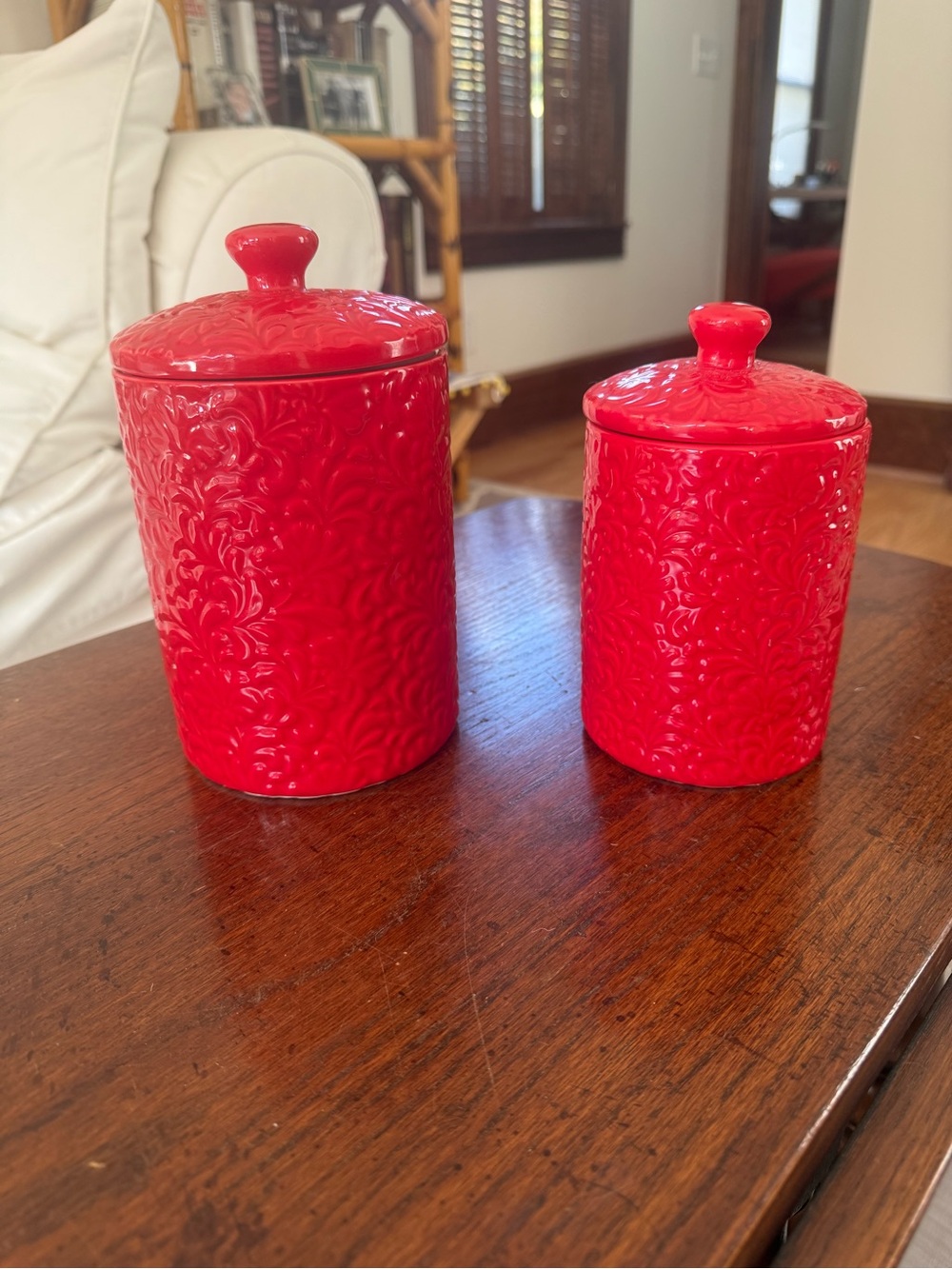 Red Embossed Ceramic Canister Set -